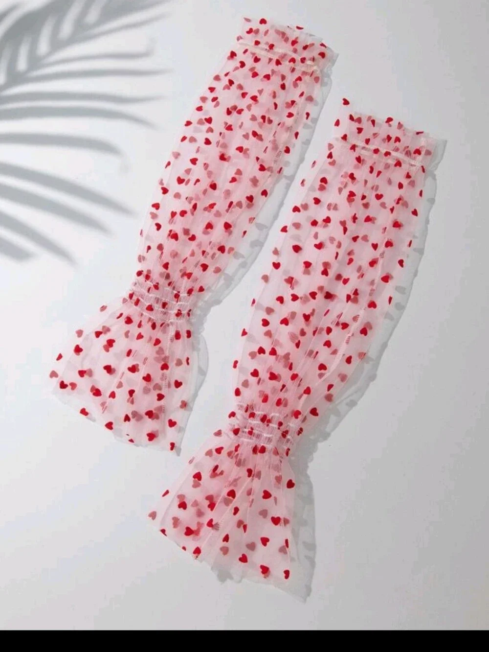 Sheer Heart-Print Mesh Gloves in Red - Women's Accessories